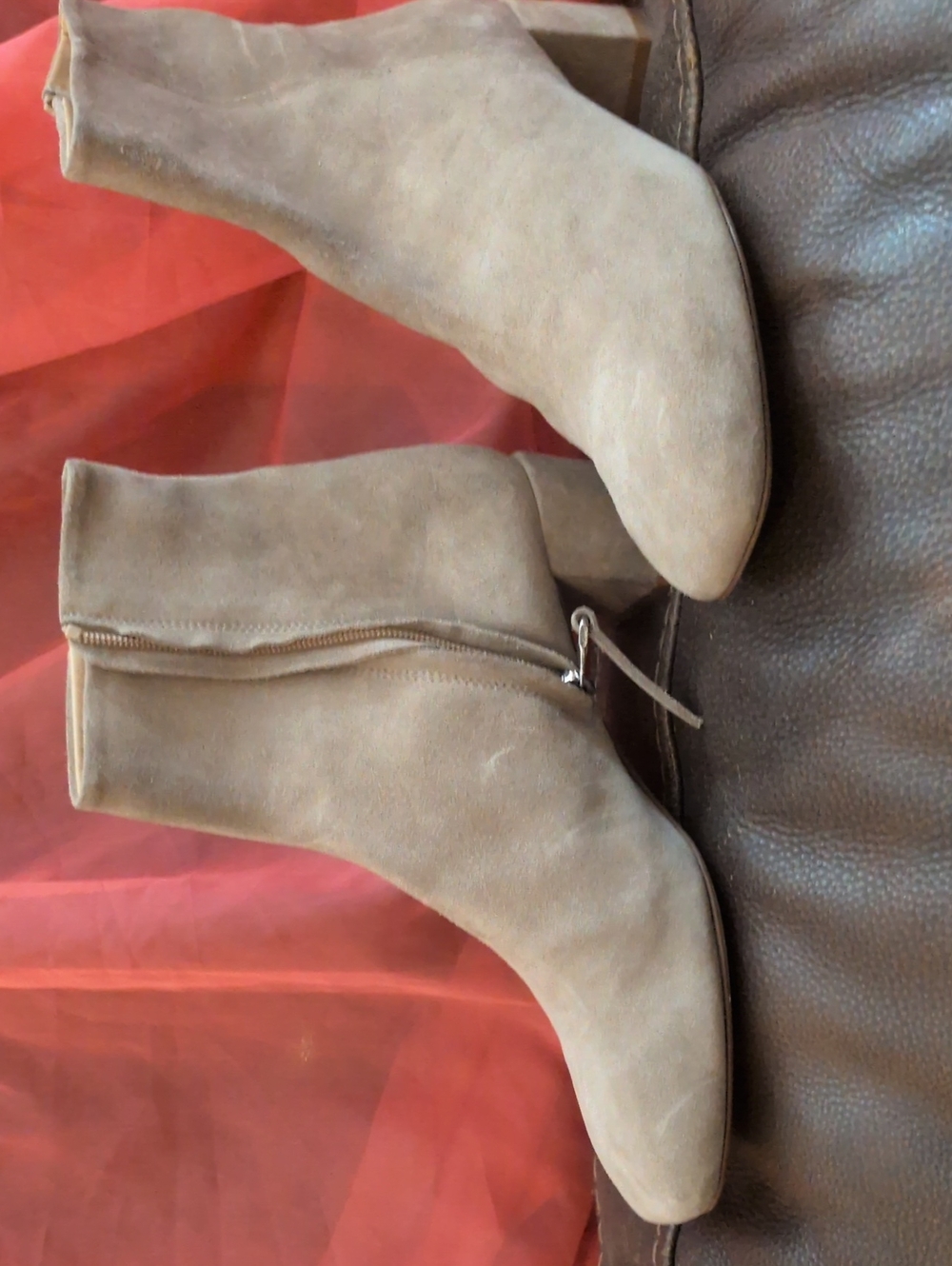Aeyde Taupe Suede Side-Zip Ankle Booties